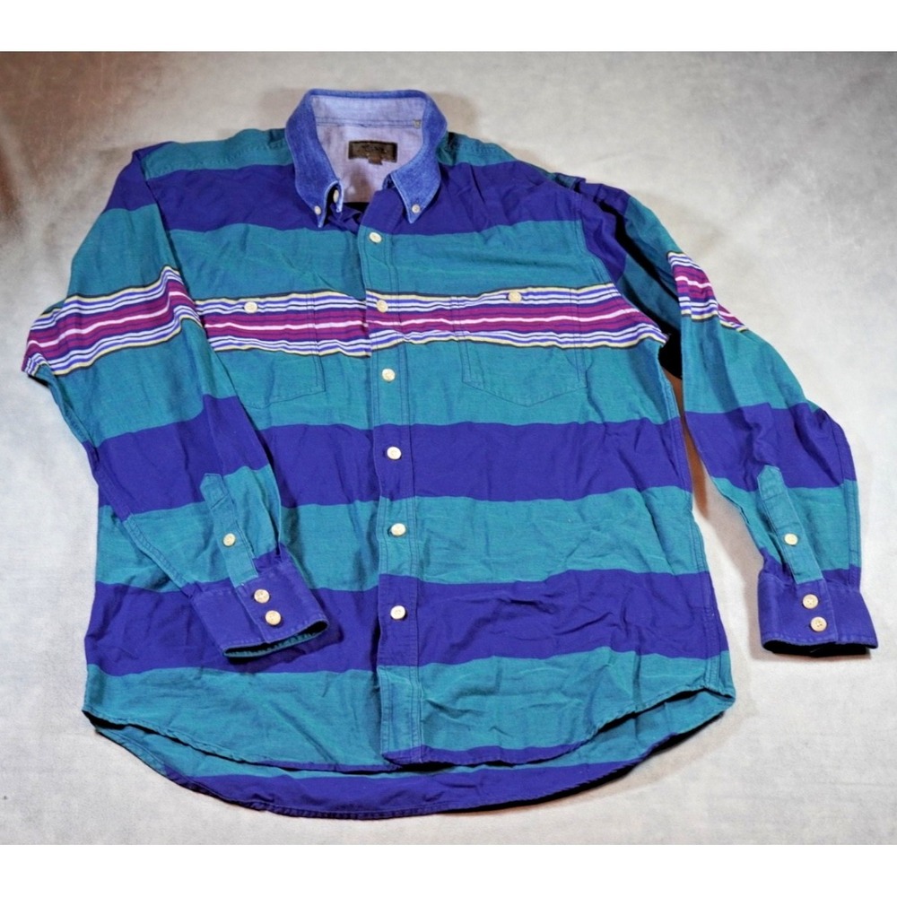 Roper Button Shirt Men's XL Extra Large Blue Green Stripe Long Sleeve Western